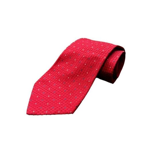 Tommy Hilfiger Red & Blue Polka Dot Silk Tie - Picture 1 of 13